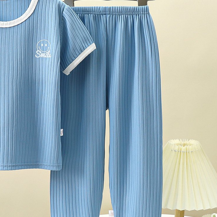 Minimalist Summer 2-Piece Unisex Kids' Pants Suit, Ages 2-9 | Color: Blue | Image 2