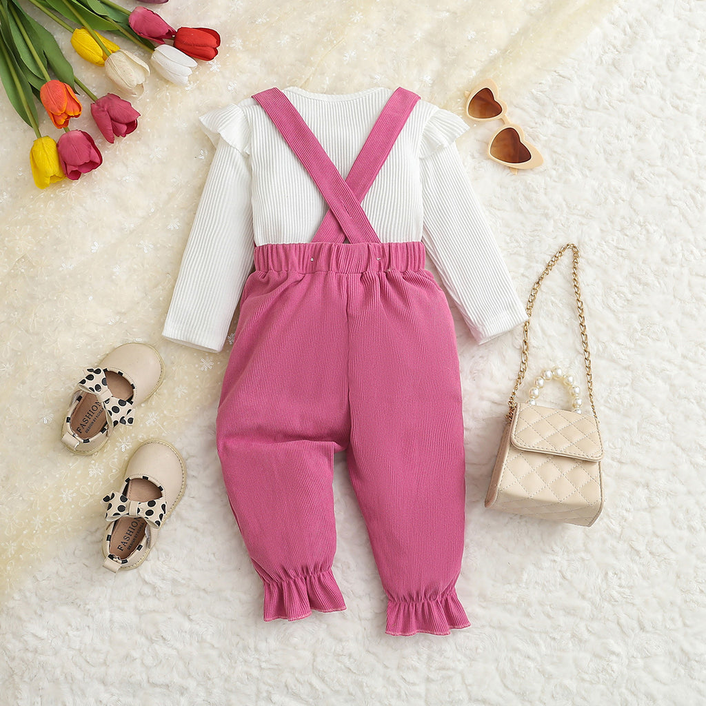 Sweet & Cute Autumn 2-Piece Baby Girls' Pants Suit, Ages 0-12 Months | Color: White | Image 3