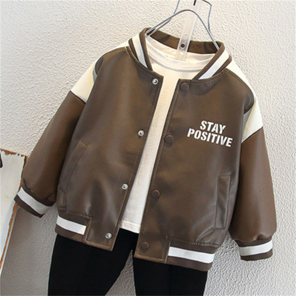 Trendy Spring Boys' Leather Jacket, Ages 2-11 | Color: Coffee | Image 3