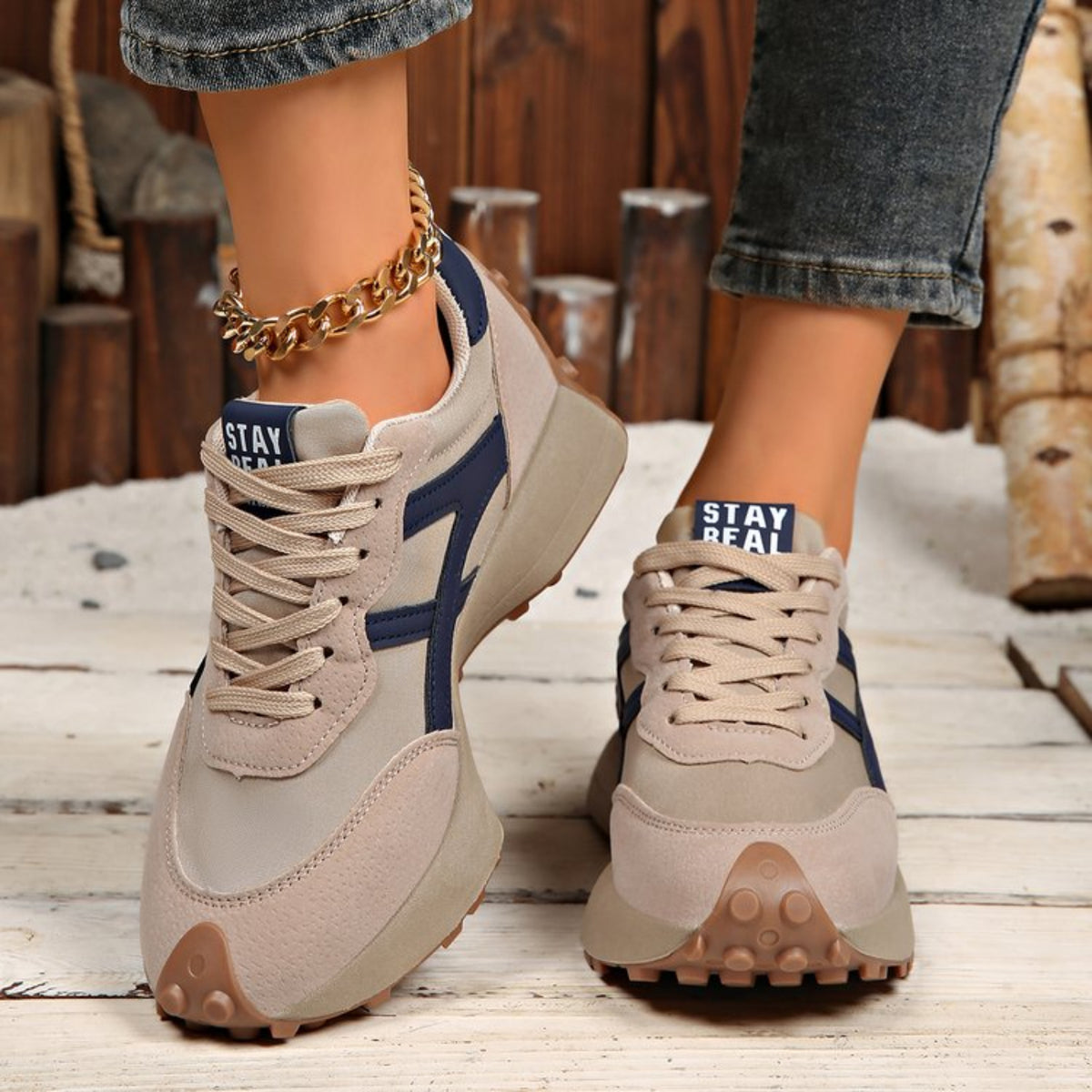 Modern Chic All-Season Others Women's Fashion Sneaker | Color: Khaki | Image 2