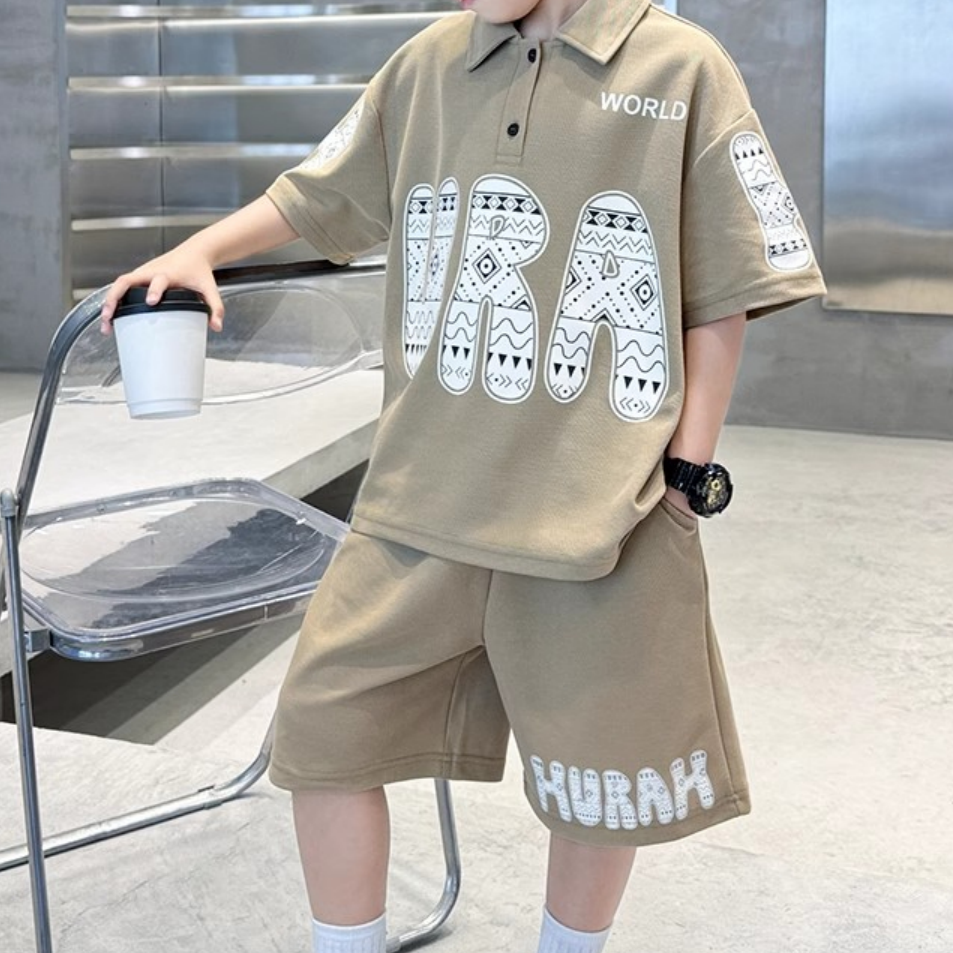 Casual Sporty Summer 2-Piece Boys' Pants Suit, Ages 3-14 | Color: Khaki | Image 3