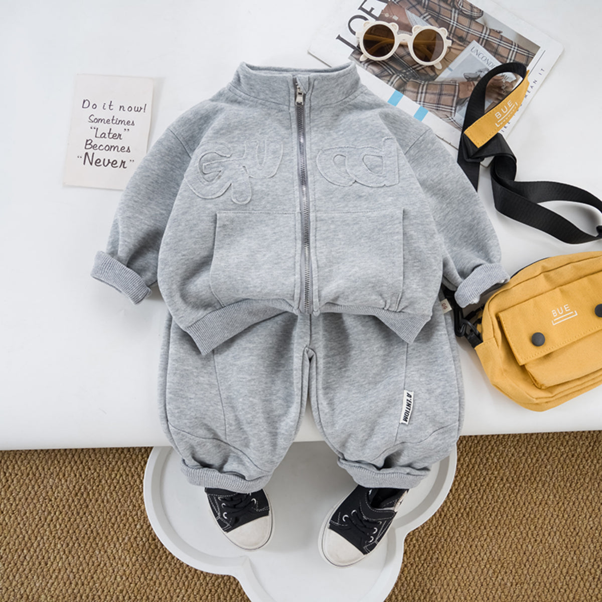 Modern Chic All-Season Casual Sporty Autumn 2-Piece Boys' Pants Suit, Ages 2-7 | Color: Grey | Image 2