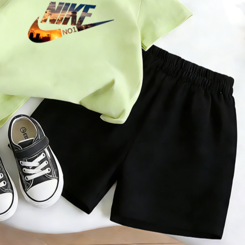 Modern Chic All-Season Casual Sporty Summer 2-Piece Unisex Kids' Pants Suit, Ages 2-9 | Color: Green | Image 2