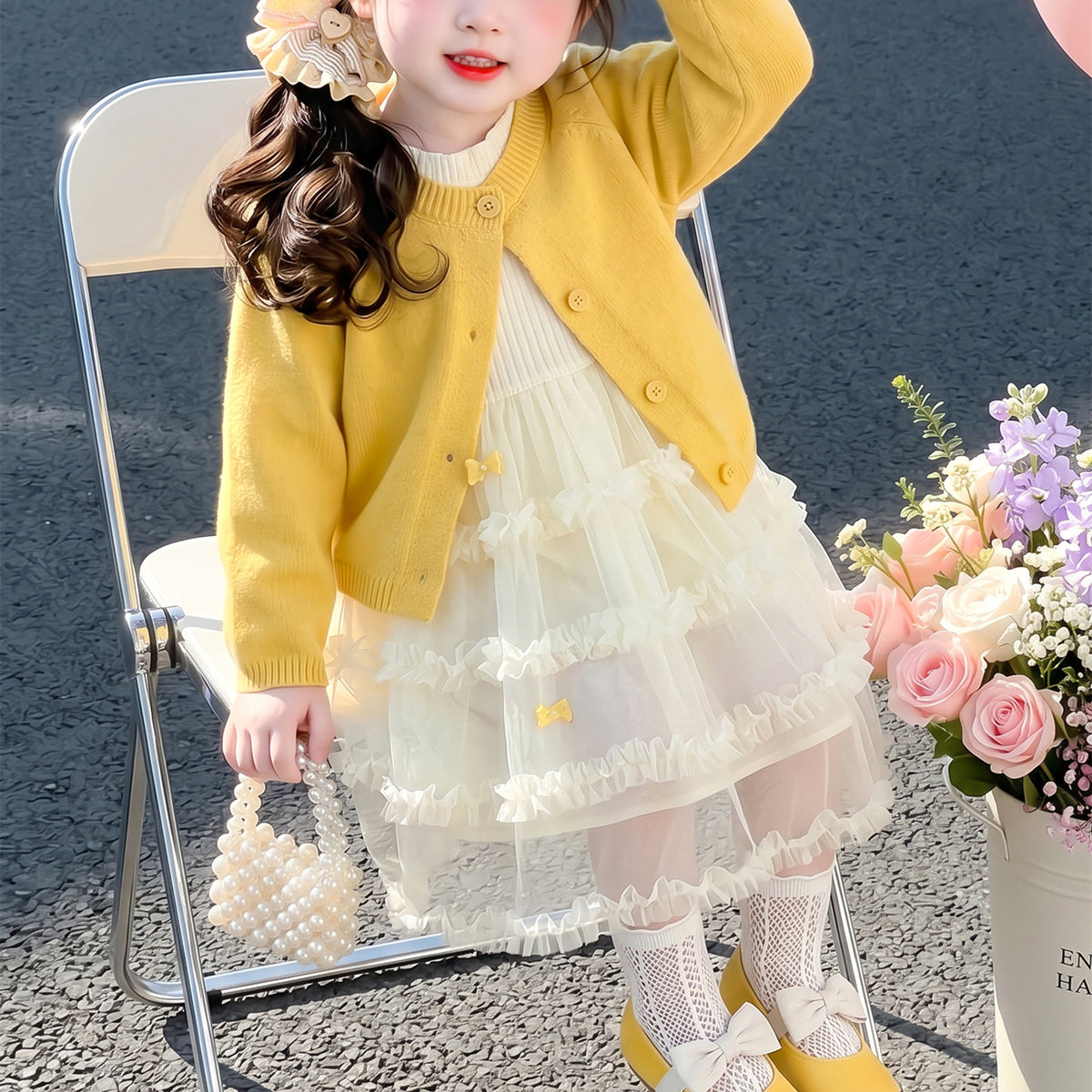 Sweet & Cute Autumn 2-Piece Girls' Dress Suit, Ages 2-9 | Color: Yellow | Image 3