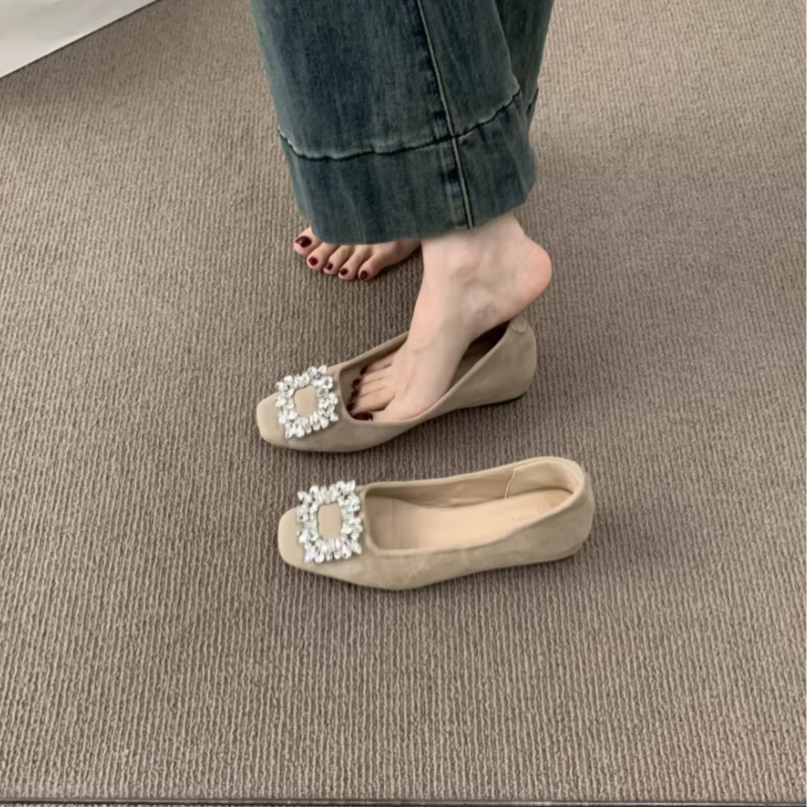 Modern Chic All-Season Suede/Oxford/Scrub Women's Flat Shoes | Color: Apricot | Image 2