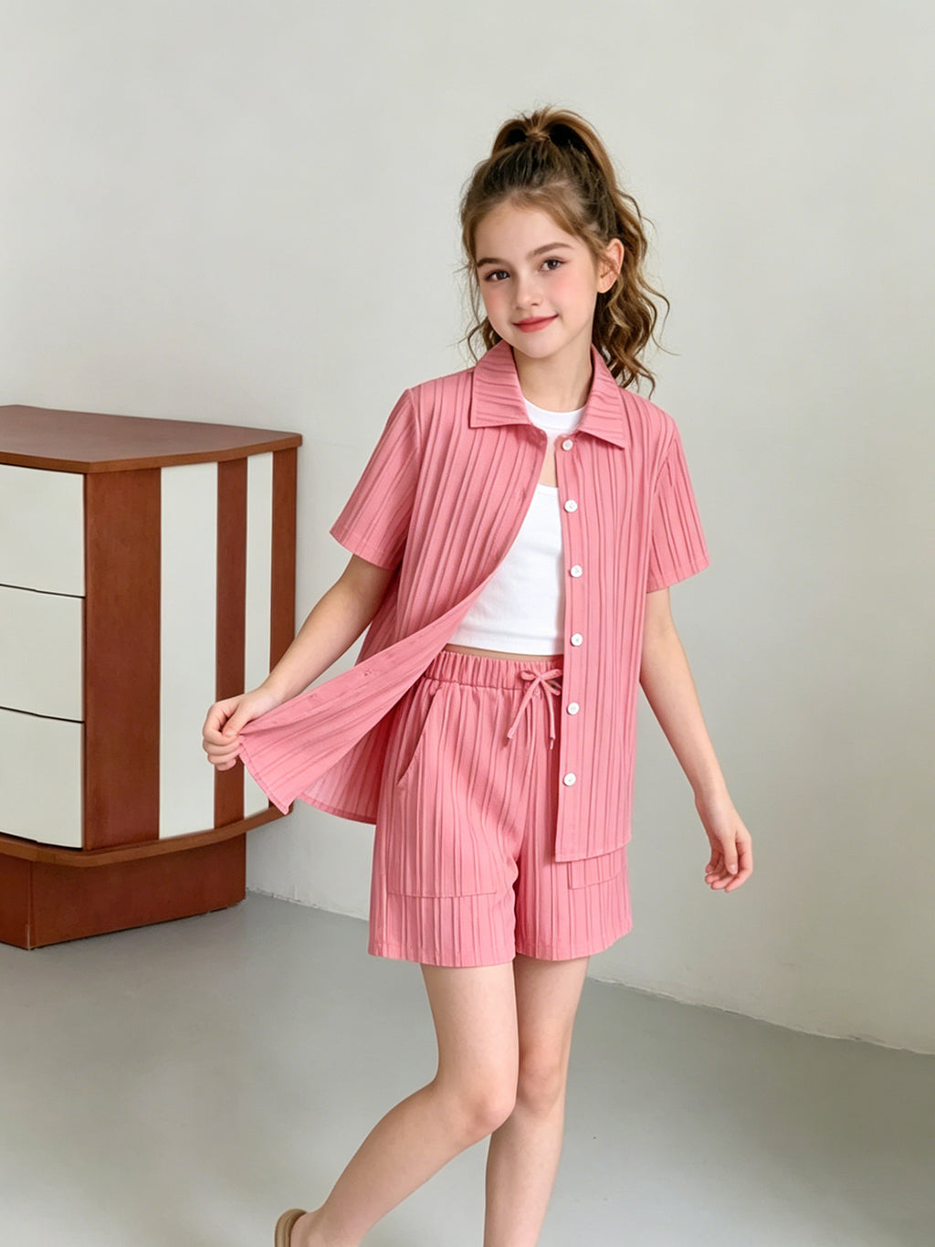 Sweet & Cute Summer Girls' Pants Suit, Ages 8-12 | Color: Pink | Image 3