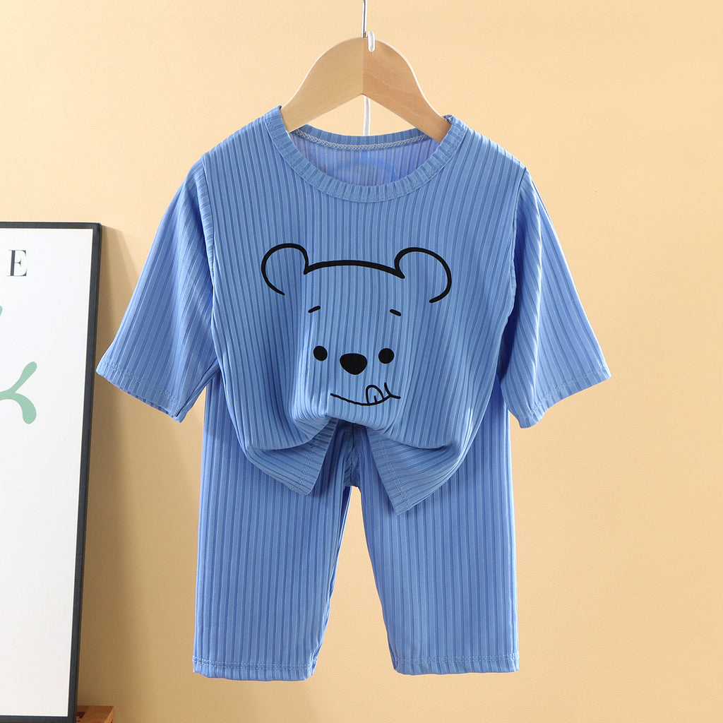 Minimalist Summer 2-Piece Unisex Kids' Pajama Set, Ages 2-9 | Color: Blue | Image 1