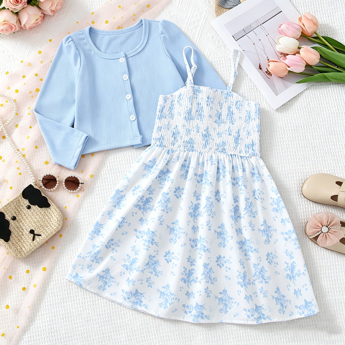 Sweet & Cute Autumn 2-Piece Girls' Dress Suit, Ages 2-11 | Color: Blue | Image 1