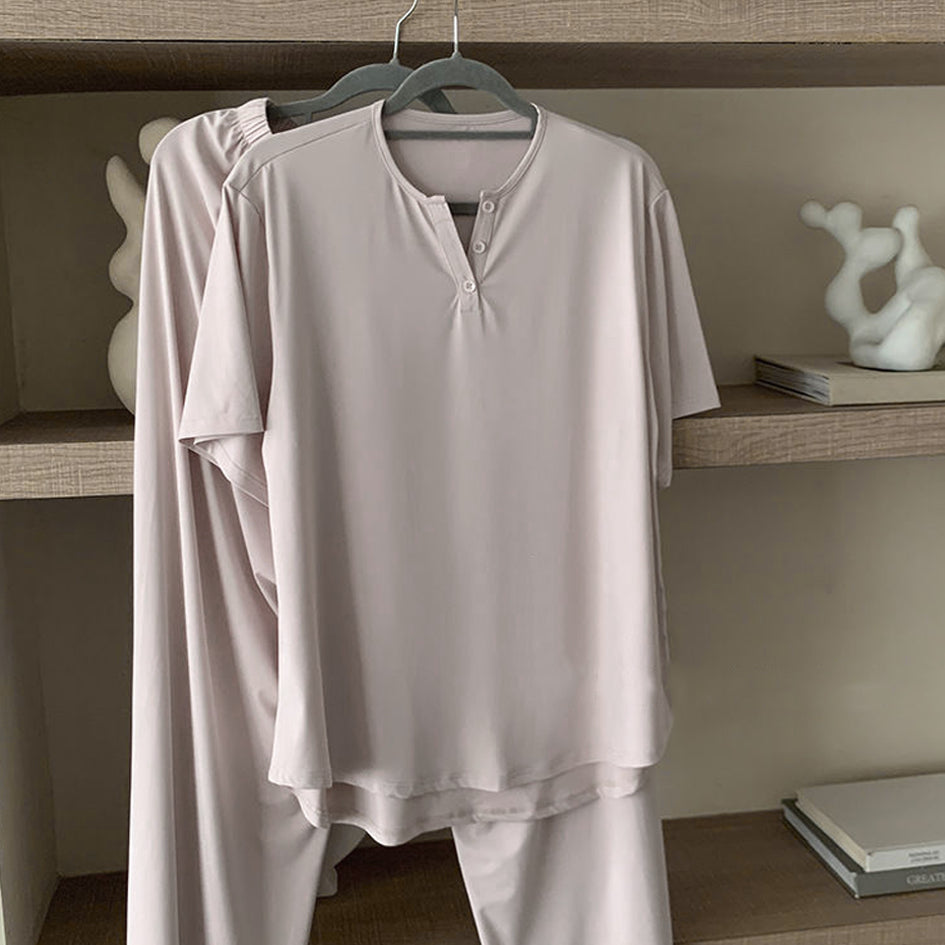 Minimalist Summer 2 Pcs Women 's Short  Sleeve Sleep Set | Color: Style 3 | Image 3