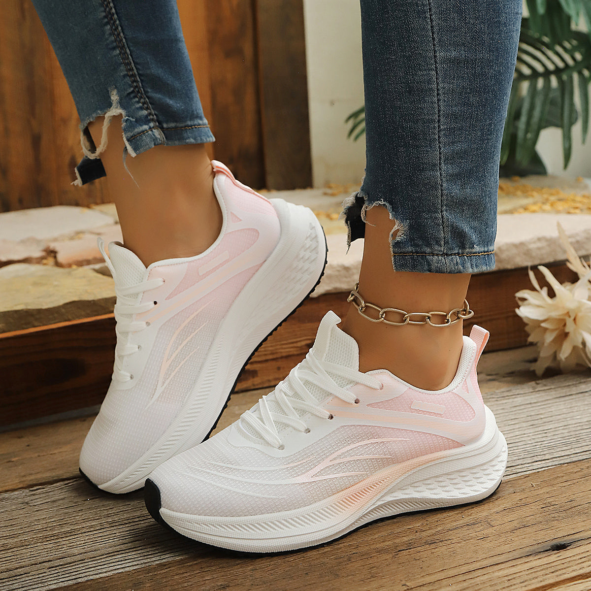 Modern Chic All-Season Net Women's Fashion Sneaker | Color: Pink | Image 1