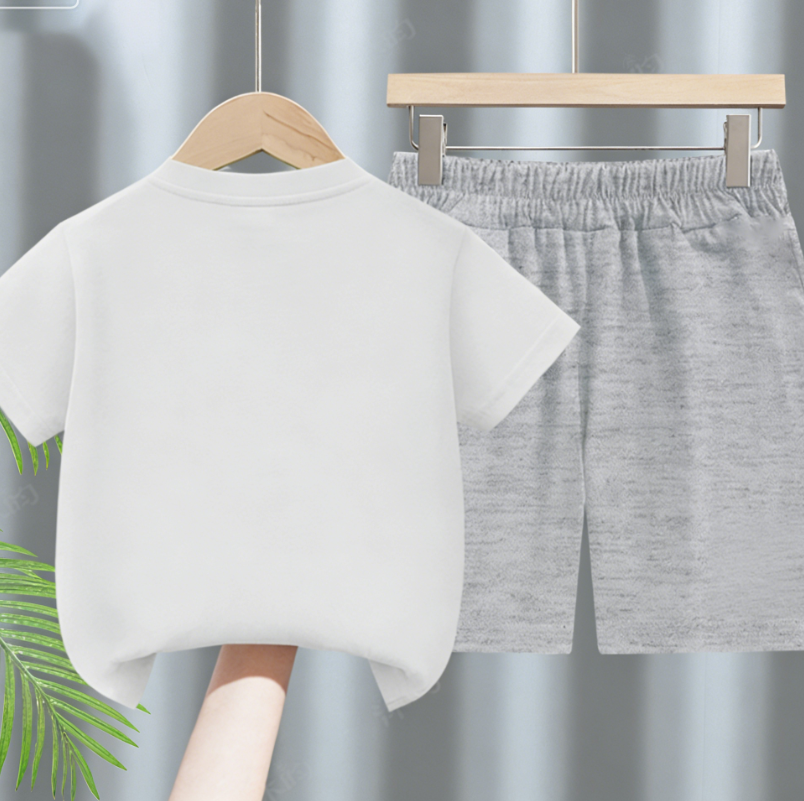 Modern Chic All-Season Minimalist Summer 2-Piece Boys' Pants Suit, Ages 2-9 | Color: Grey | Image 3
