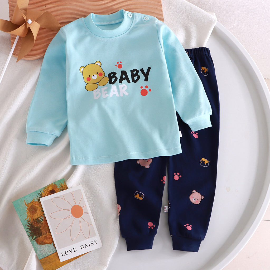 Minimalist Autumn 2-Piece Unisex Kids' Pajama Set, Ages 2-9 | Color: Light Blue | Image 1