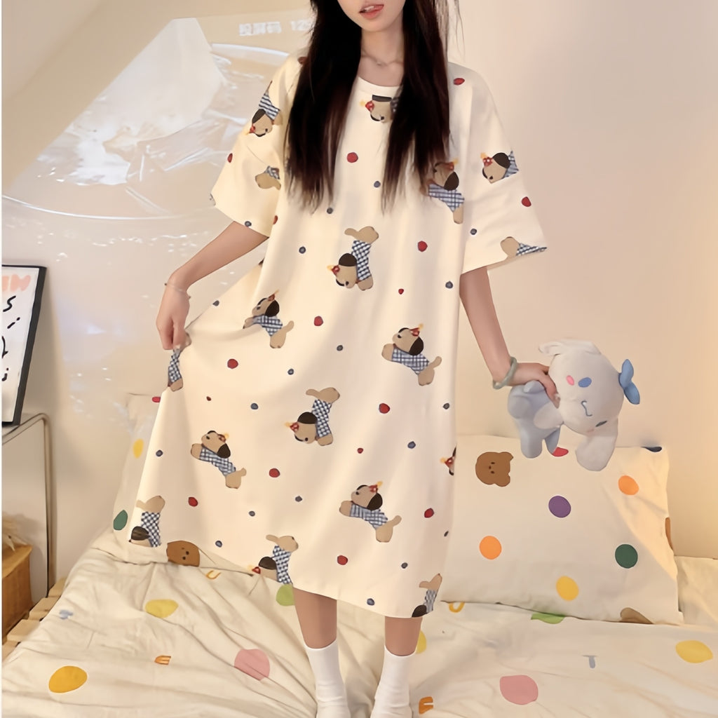 Modern Chic All-Season Sweet Feminine Summer Women 's Short  Sleeve Sleep Dress | Color: Style 4 | Image 3