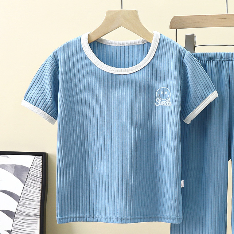 Minimalist Summer 2-Piece Unisex Kids' Pants Suit, Ages 2-9 | Color: Blue | Image 3
