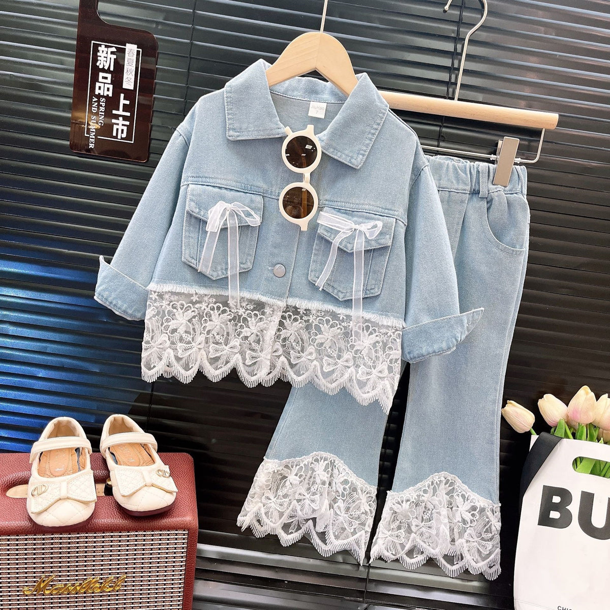 Trendy Autumn 2-Piece Girls' Pants Suit, Ages 2-9 | Color: Light Blue | Image 1