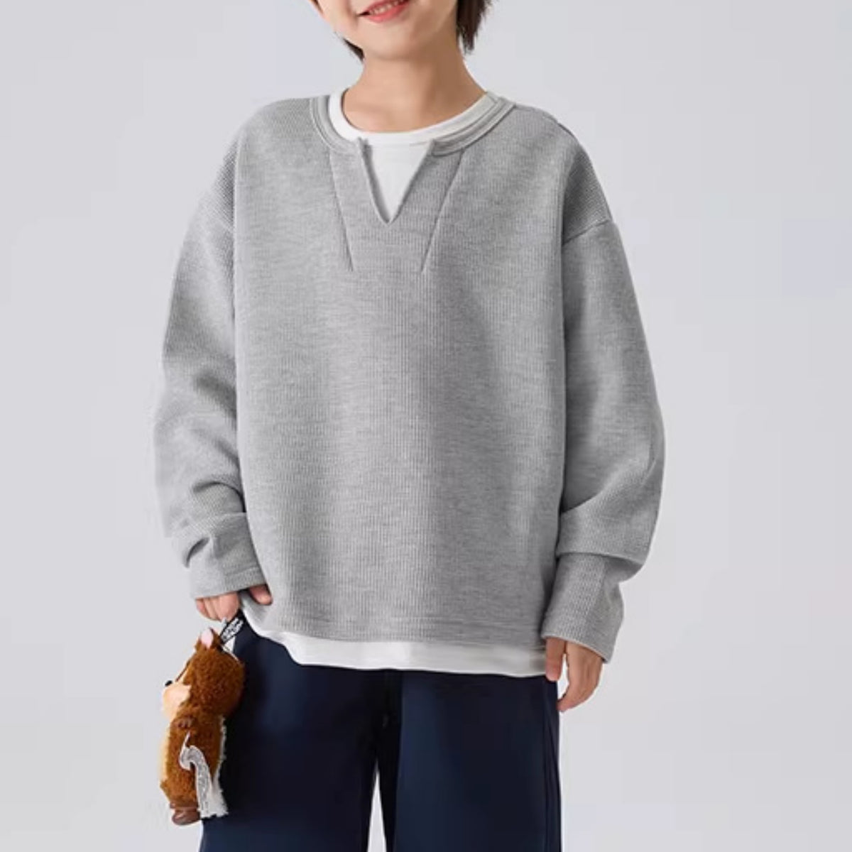 Modern Chic All-Season Minimalist Spring Boys' Sweatshirt, Ages 4-14 | Color: Grey | Image 1