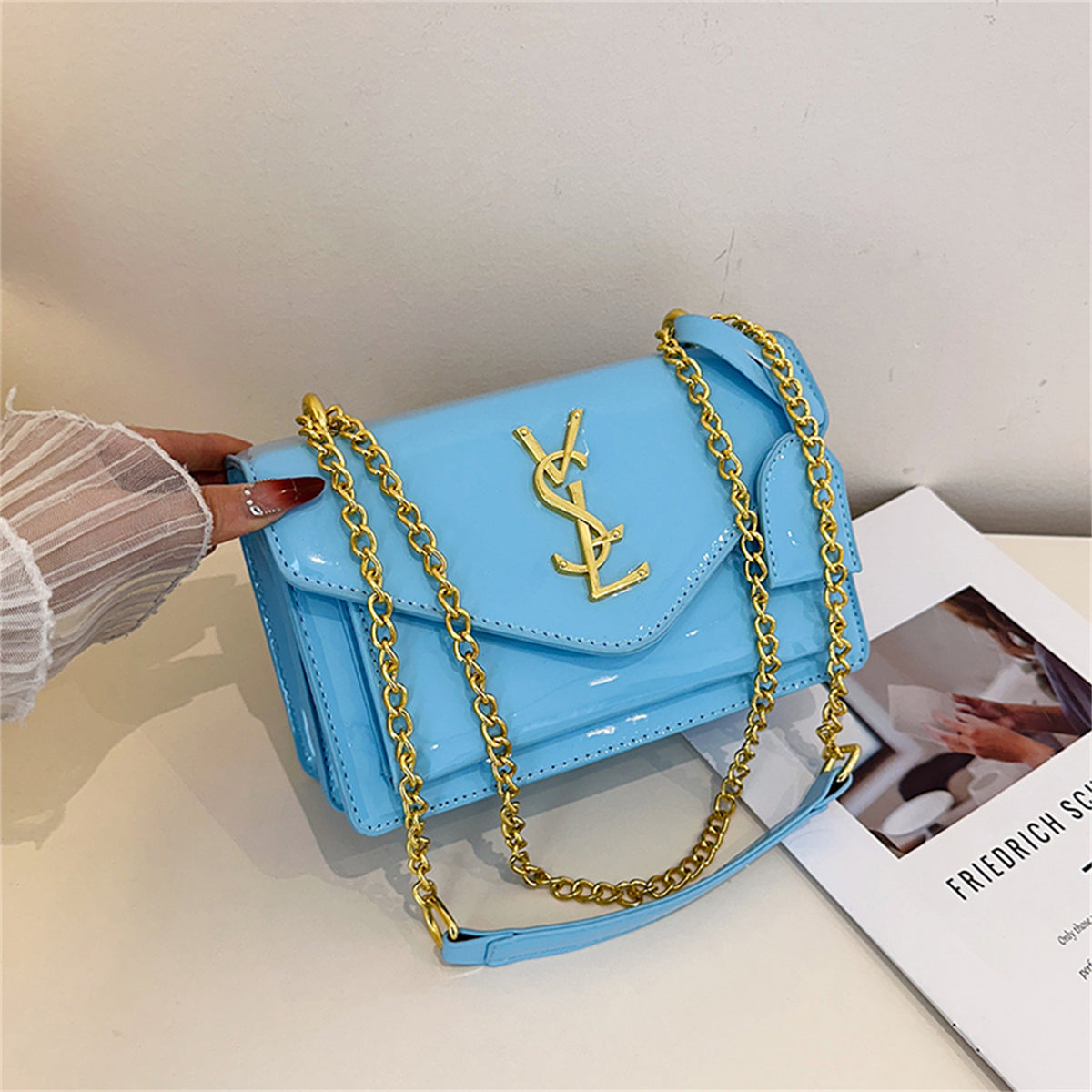 Modern Chic All-Season PU/Artificial Leather/Microfiber Leather, Patent Leather/Glossy Women's Handbags Other Bags | Color: Blue | Image 1