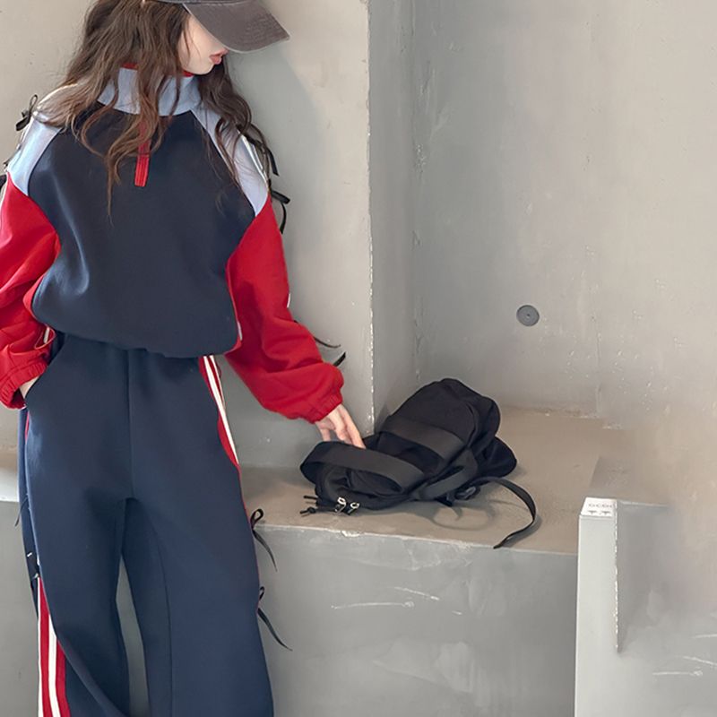 Modern Chic All-Season Casual Sporty Autumn 2-Piece Girls' Pants Suit, Ages 3-14 | Color: Red | Image 3
