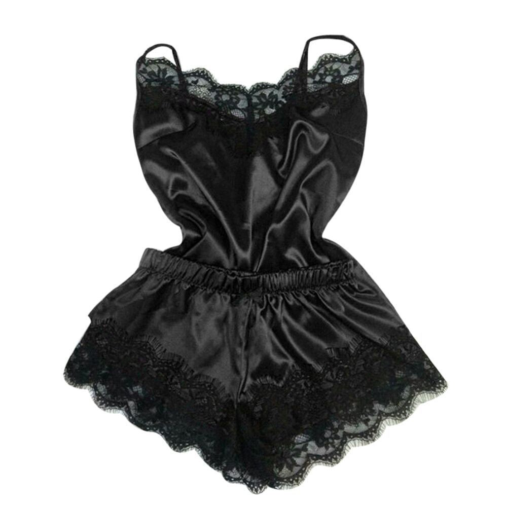 Minimalist Summer 2 Pcs Women 's Sleeveless Night Set | Color: Black | Image 1