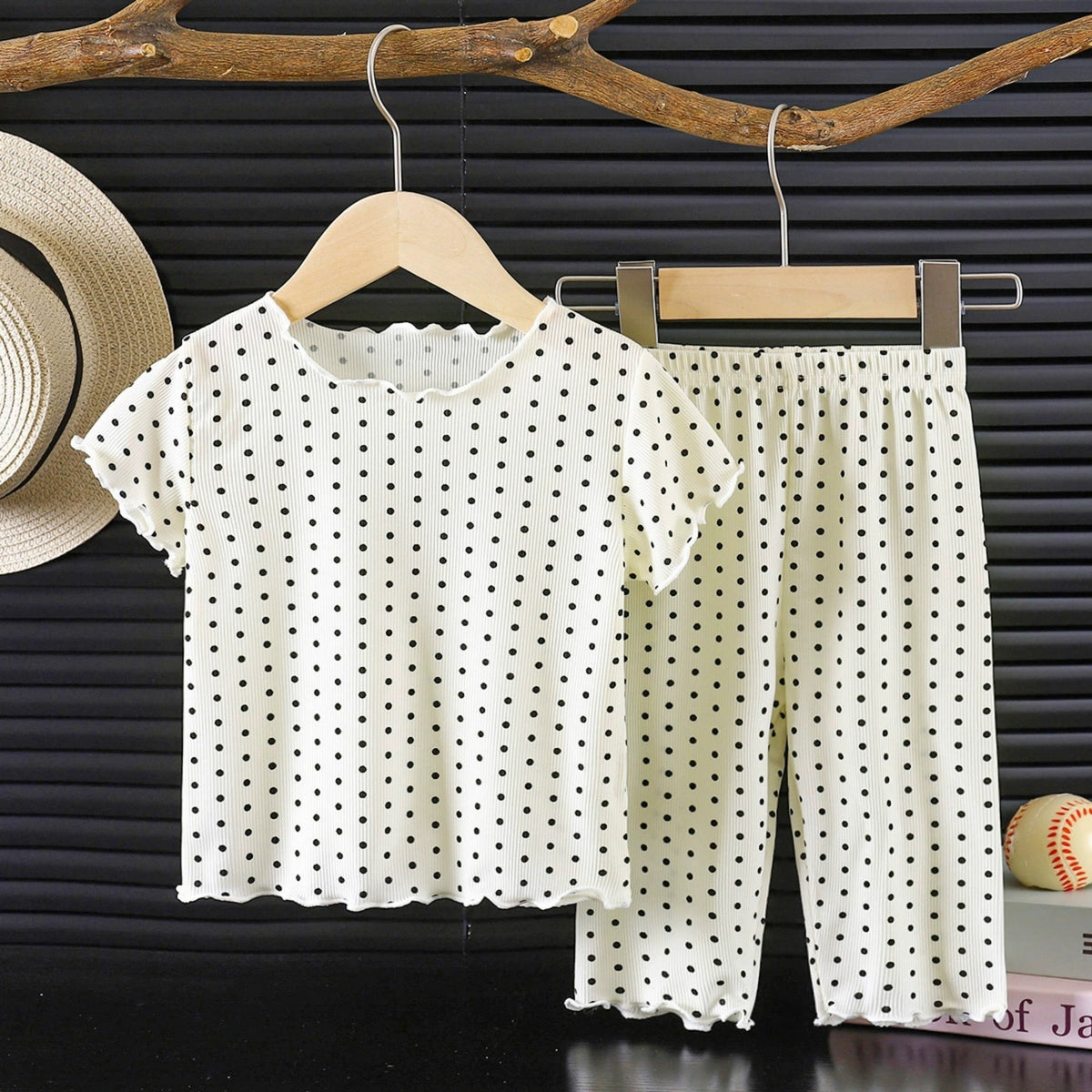 Minimalist Summer 2-Piece Girls' Pajama Set, Ages 2-9 | Color: Apricot | Image 1