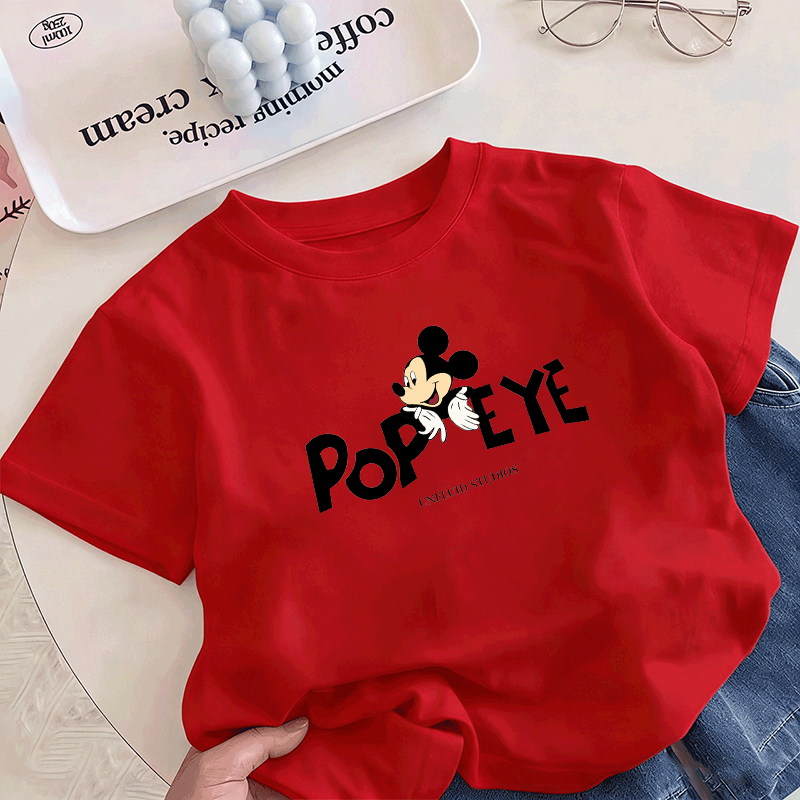 Casual Sporty Summer Unisex Kids' T-Shirt, Ages 2-7 | Color: Red | Image 1