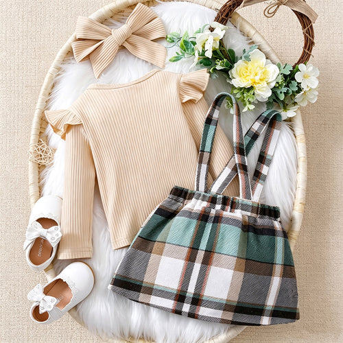 Preppy Autumn 3-Piece Baby Girls' Dress Suit, Ages 0-24 Months | Color: Khaki | Image 3