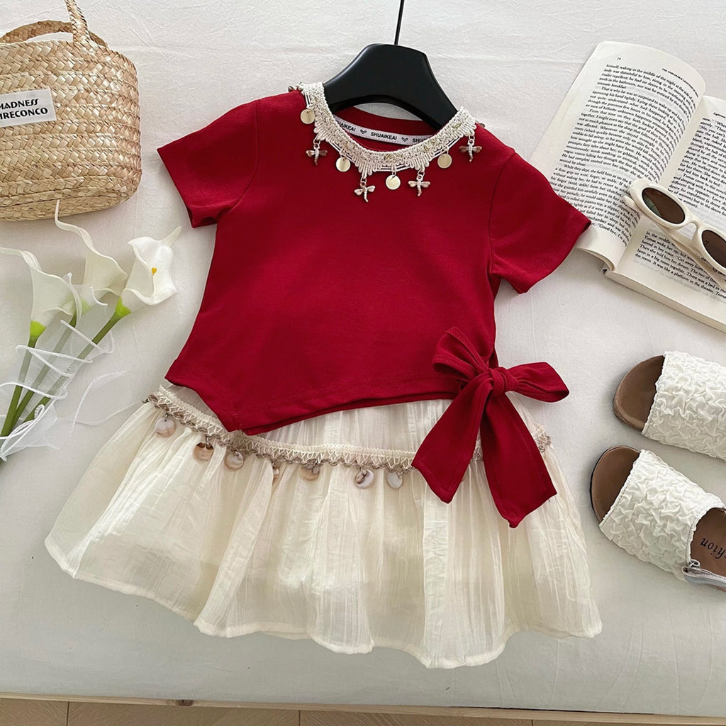 Casual Sporty Summer 2-Piece Girls' Dress Suit, Ages 2-5 | Color: Red | Image 1