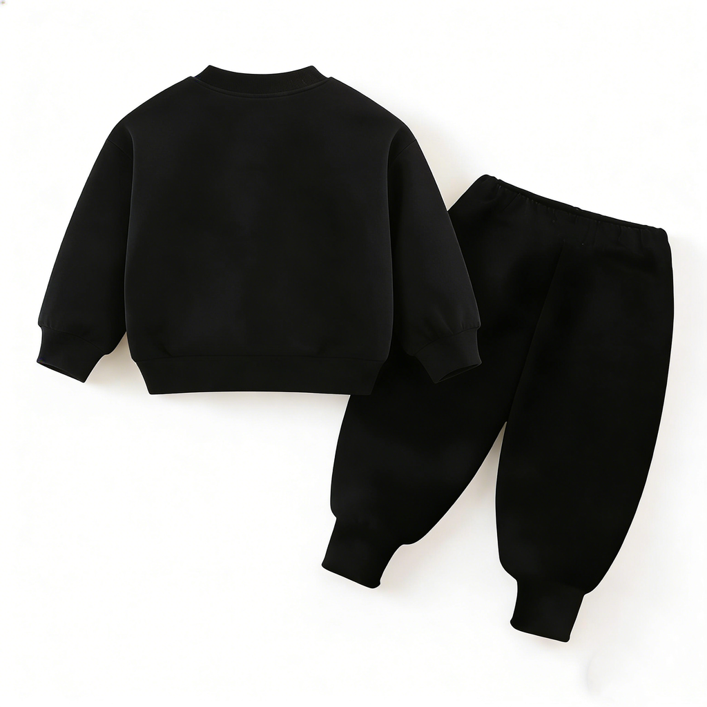 Minimalist Autumn 2-Piece Unisex Kids' Pants Suit, Ages 2-9 | Color: Black | Image 2