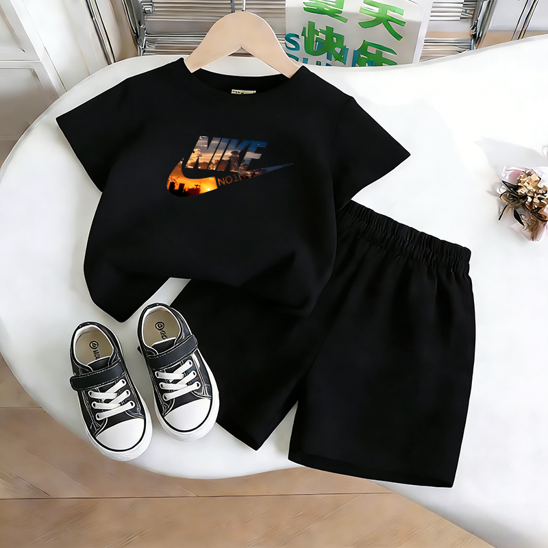Modern Chic All-Season Casual Sporty Summer 2-Piece Unisex Kids' Pants Suit, Ages 2-9 | Color: Black | Image 1