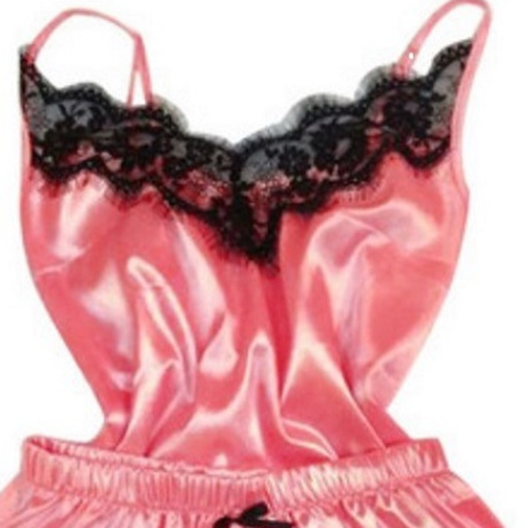Minimalist Summer 2 Pcs Women 's Sleeveless Night Set | Color: Watermelon Red | Image 3