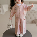 Modern Chic All-Season Casual Sporty Autumn 2-Piece Girls' Pants Suit, Ages 3-11 | Color: Pink | Image 1