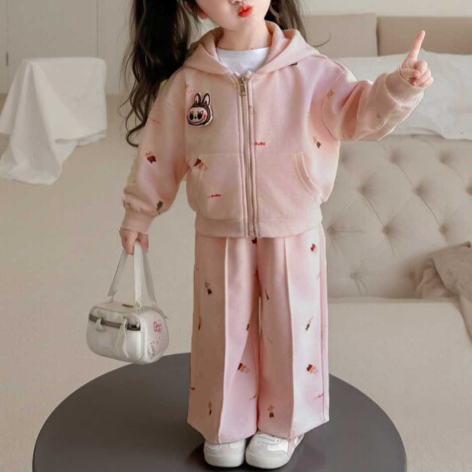 Modern Chic All-Season Casual Sporty Autumn 2-Piece Girls' Pants Suit, Ages 3-11 | Color: Pink | Image 1