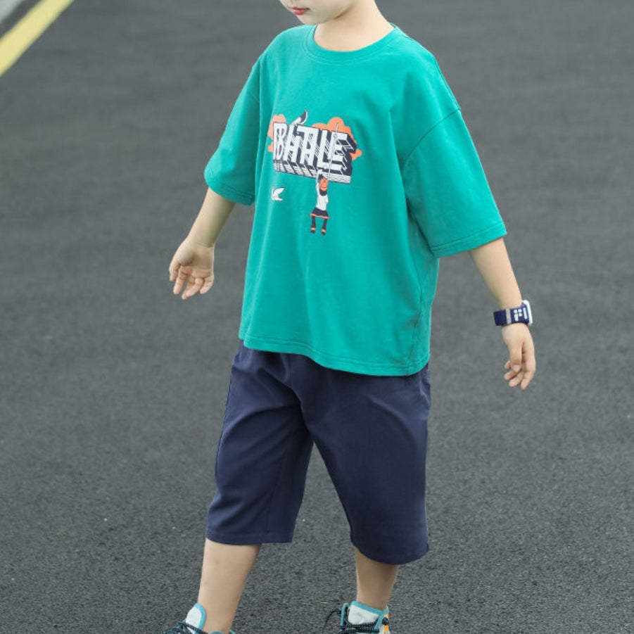 Minimalist Summer 2-Piece Boys' Pants Suit, Ages 4-13 | Color: Green | Image 1