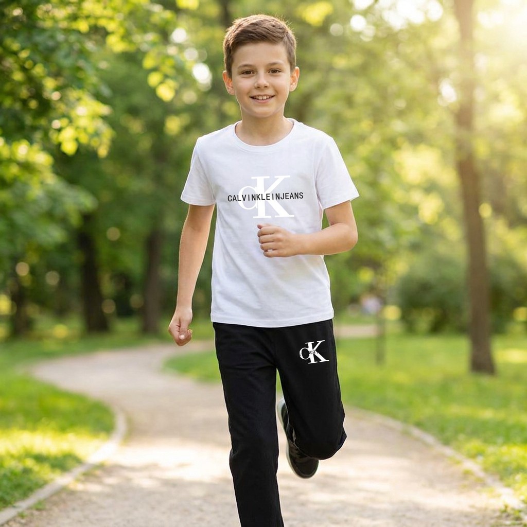 Modern Chic All-Season Minimalist Summer 2-Piece Unisex Kids' Pants Suit, Ages 2-7 | Color: White | Image 1