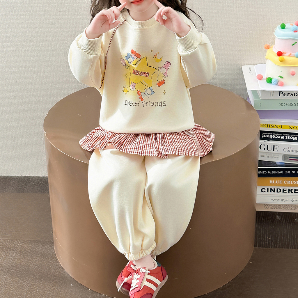 Casual Sporty Autumn 2-Piece Girls' Pants Suit, Ages 2-9 | Color: Apricot | Image 2