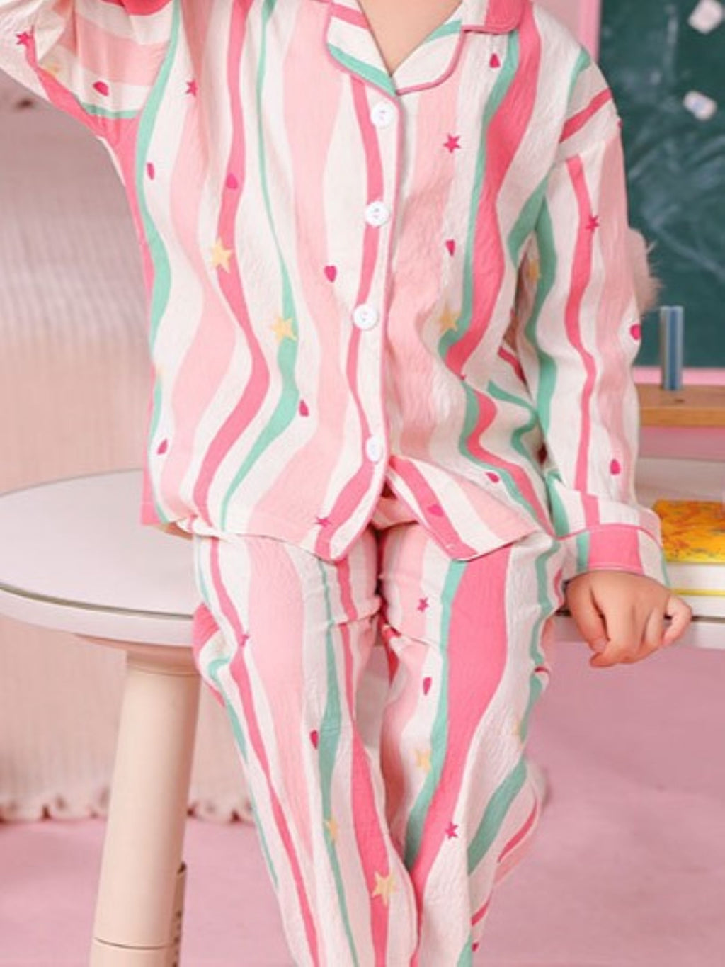 Modern Chic Minimalist All-Season 2-Piece Girls' Pajama Set, Ages 2-14 | Color: Red | Image 2