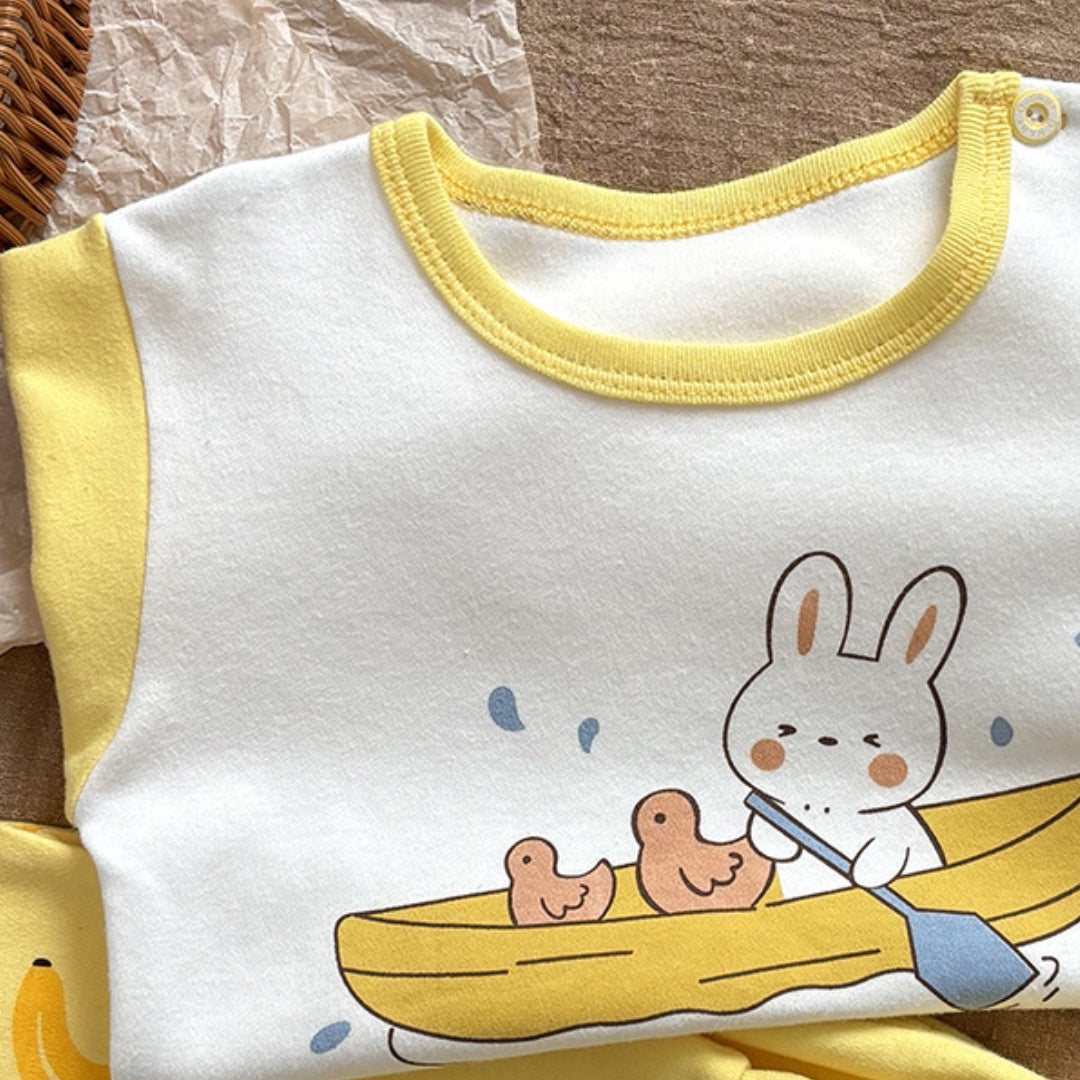 Minimalist Autumn 2-Piece Unisex Kids' Pajama Set, Ages 2-9 | Color: White+Yellow | Image 2