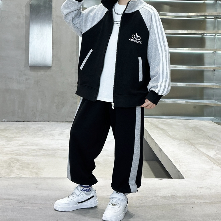 Modern Chic All-Season Casual Sporty Autumn 2-Piece Boys' Pants Suit, Ages 4-14 | Color: Black | Image 2
