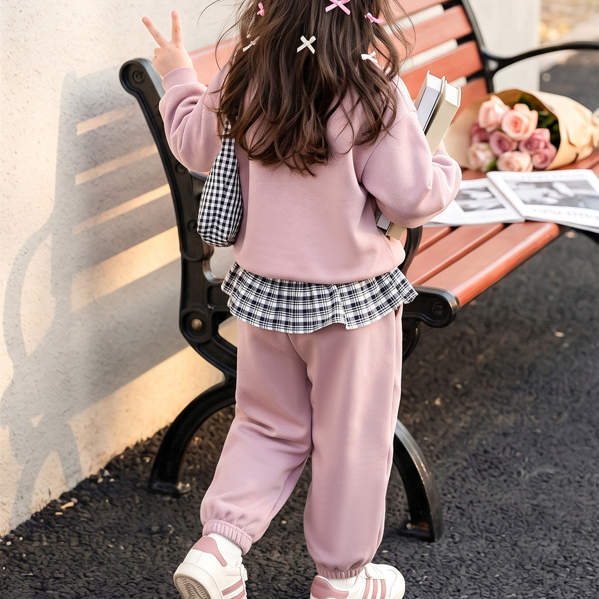 Casual Sporty Autumn 2-Piece Girls' Pants Suit, Ages 2-9 | Color: Pink | Image 2