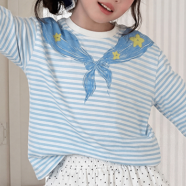 Minimalist Autumn Girls' T-Shirt, Ages 4-14 | Color: Blue | Image 1