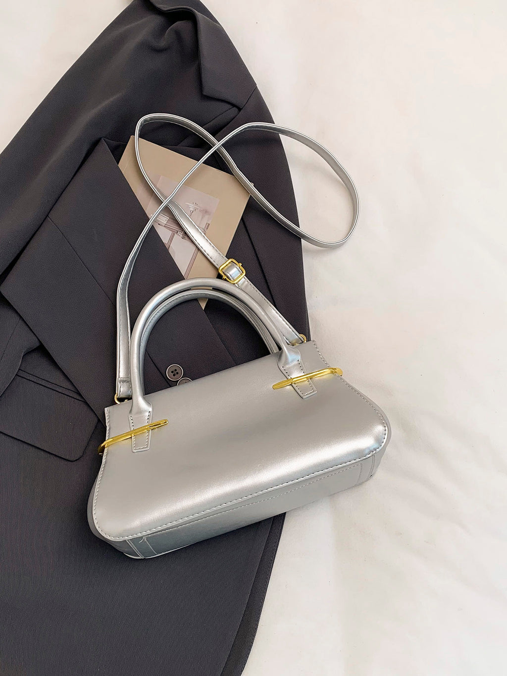 Modern Chic All-Season PU/Artificial Leather/Microfiber Leather Women's Crossbody Bags Other Bags | Color: Silver | Image 1