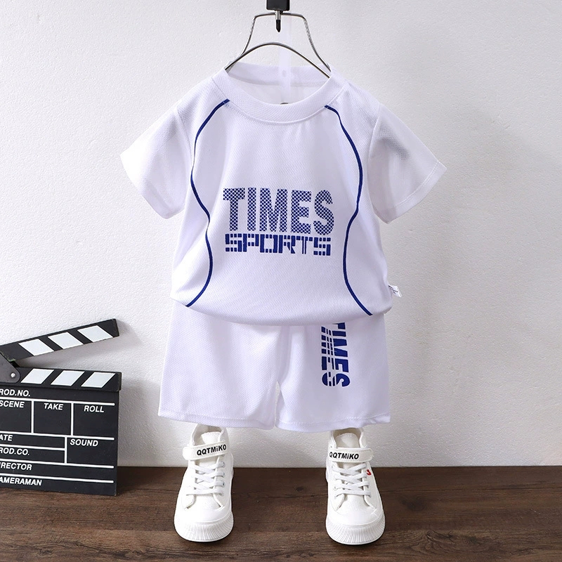 Minimalist Summer 2-Piece Unisex Kids' Pants Suit, Ages 3-13 | Color: White | Image 1