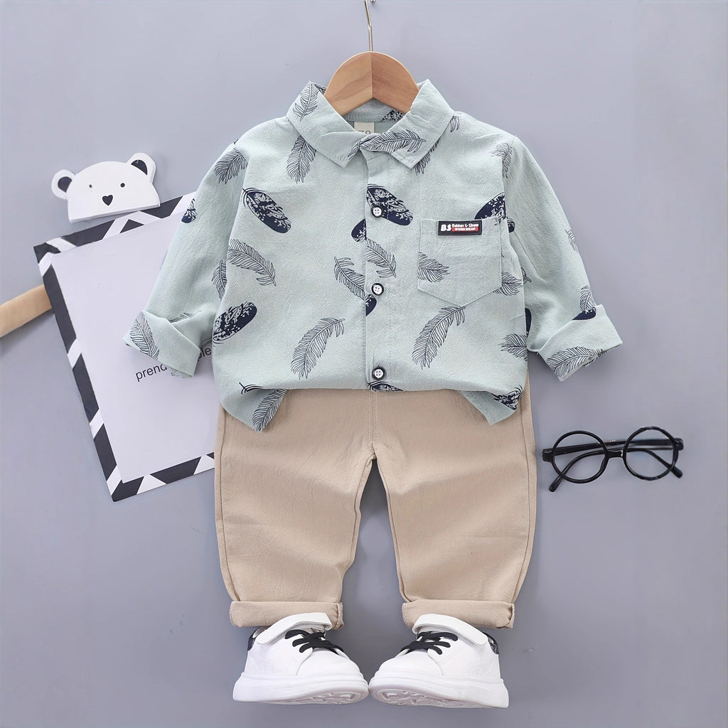 Minimalist Spring 2-Piece Baby Boys' Pants Suit, Ages 9-24 Months | Color: Green | Image 1