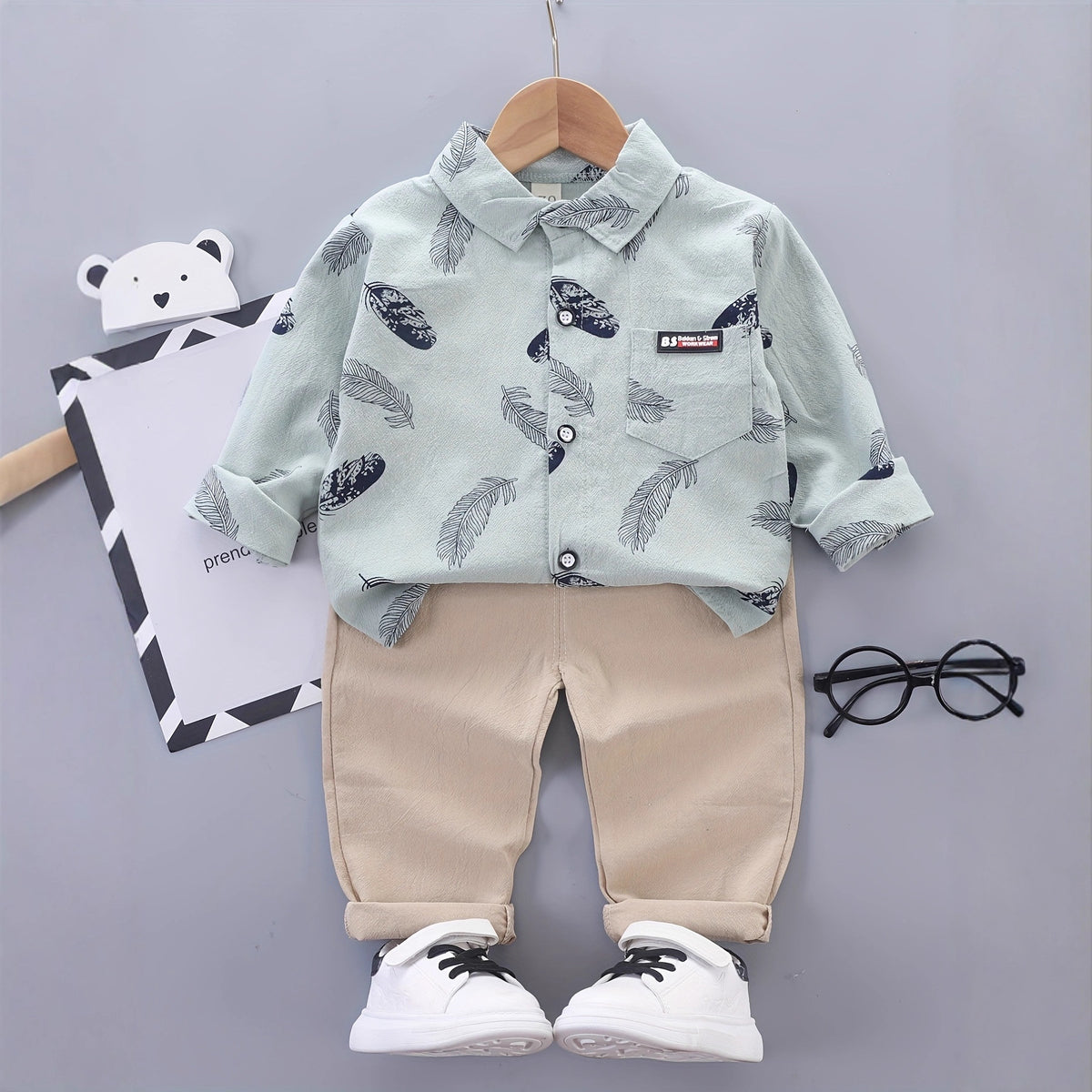 Minimalist Spring 2-Piece Baby Boys' Pants Suit, Ages 9-24 Months | Color: Green | Image 1