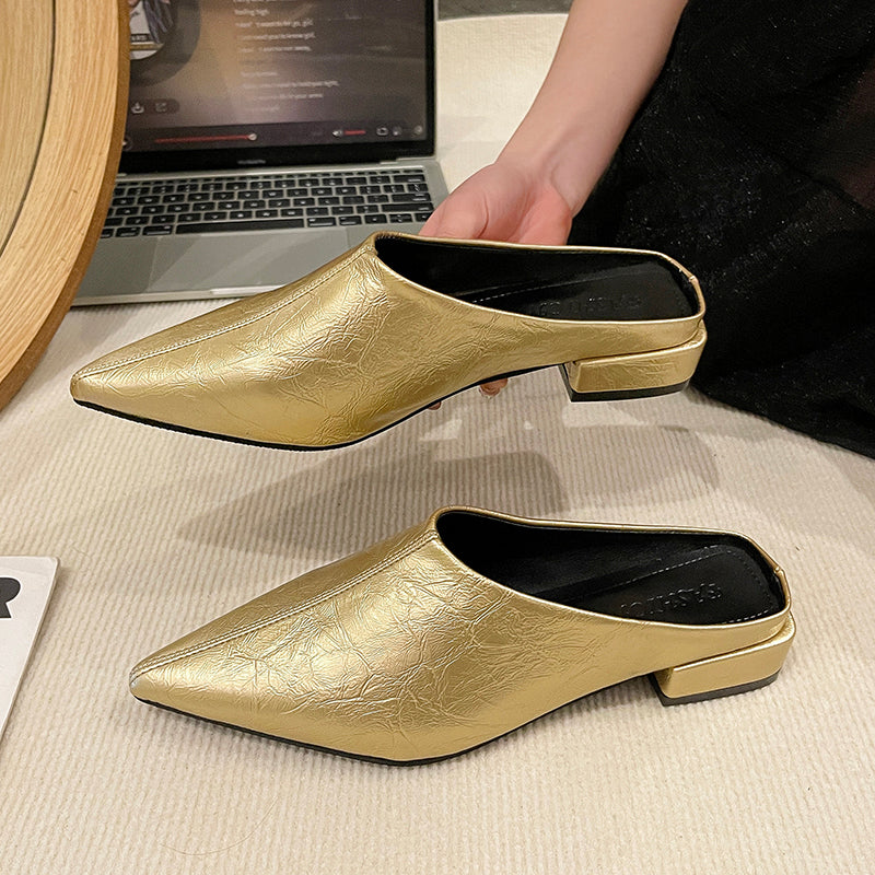 Modern Chic All-Season PU/Artificial Leather/Microfiber Leather Women's Flat Slippers | Color: Gold | Image 1