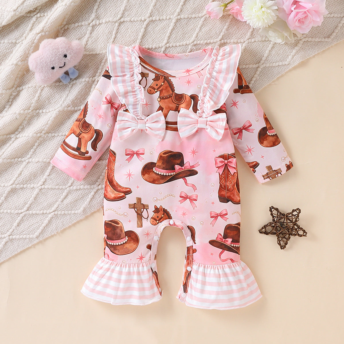 Sweet & Cute Autumn Baby Girls' Jumpsuit, Ages 0-6 Months | Color: Light Pink | Image 1