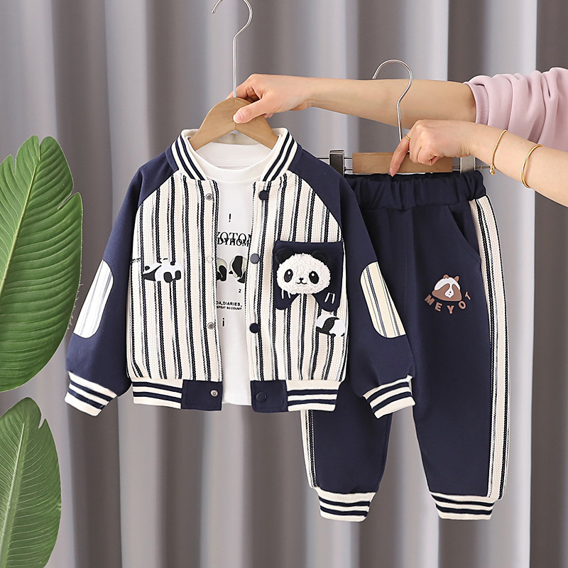 Trendy Autumn 3-Piece Unisex Kids' Pants Suit, Ages 2-7 | Color: Navy | Image 3
