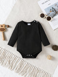 Modern Chic Minimalist All-Season Unisex Baby Jumpsuit, Ages 0-6 Months | Color: Black | Image 1