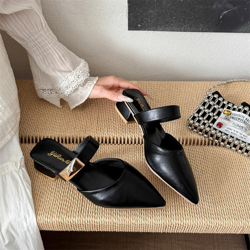 Modern Chic All-Season PU/Artificial Leather/Microfiber Leather Women's High Heel Slippers | Color: Black | Image 1