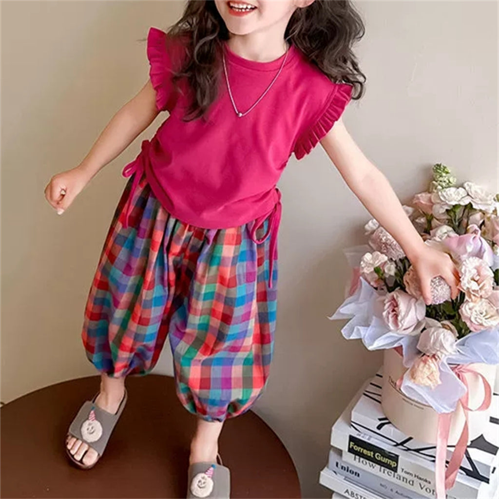 Sweet & Cute Summer 2-Piece Girls' Pants Suit, Ages 2-9 | Color: Rose | Image 2